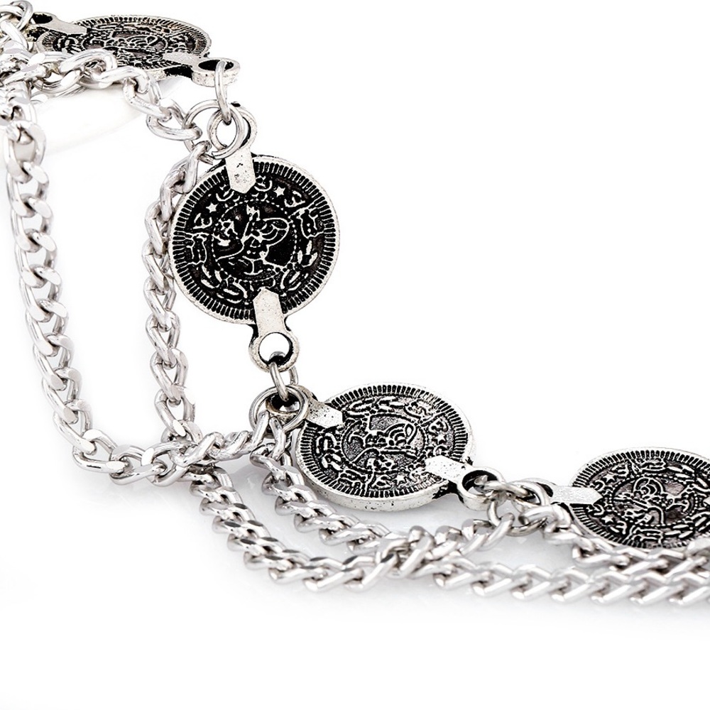 Bohemian Silver Coin Tassel Anklet - Picture 5 of 13